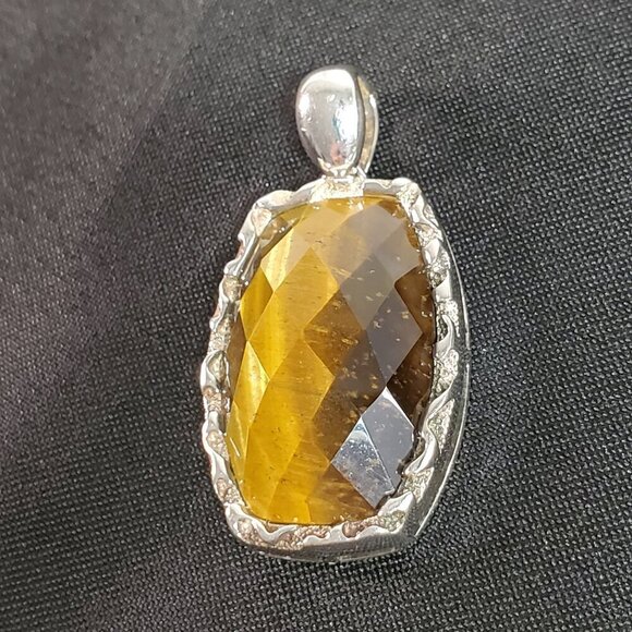 Whitney Kelly Faceted Tigers Eye Pendant Sterling Silver 2 inches signed WK 925 - Picture 12 of 15